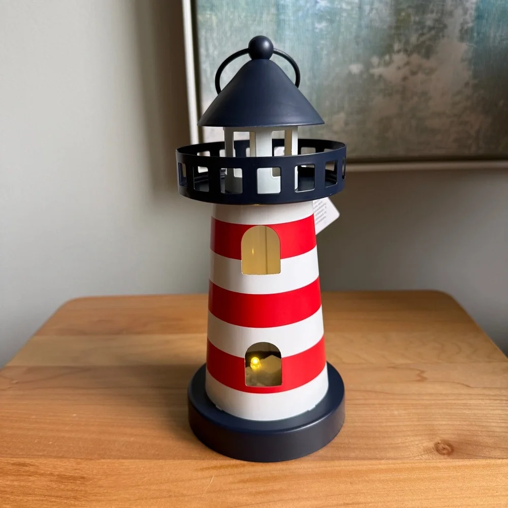 NWT Target Bullseyes Playground Metal Nautical Coastal Lighthouse LED Lantern